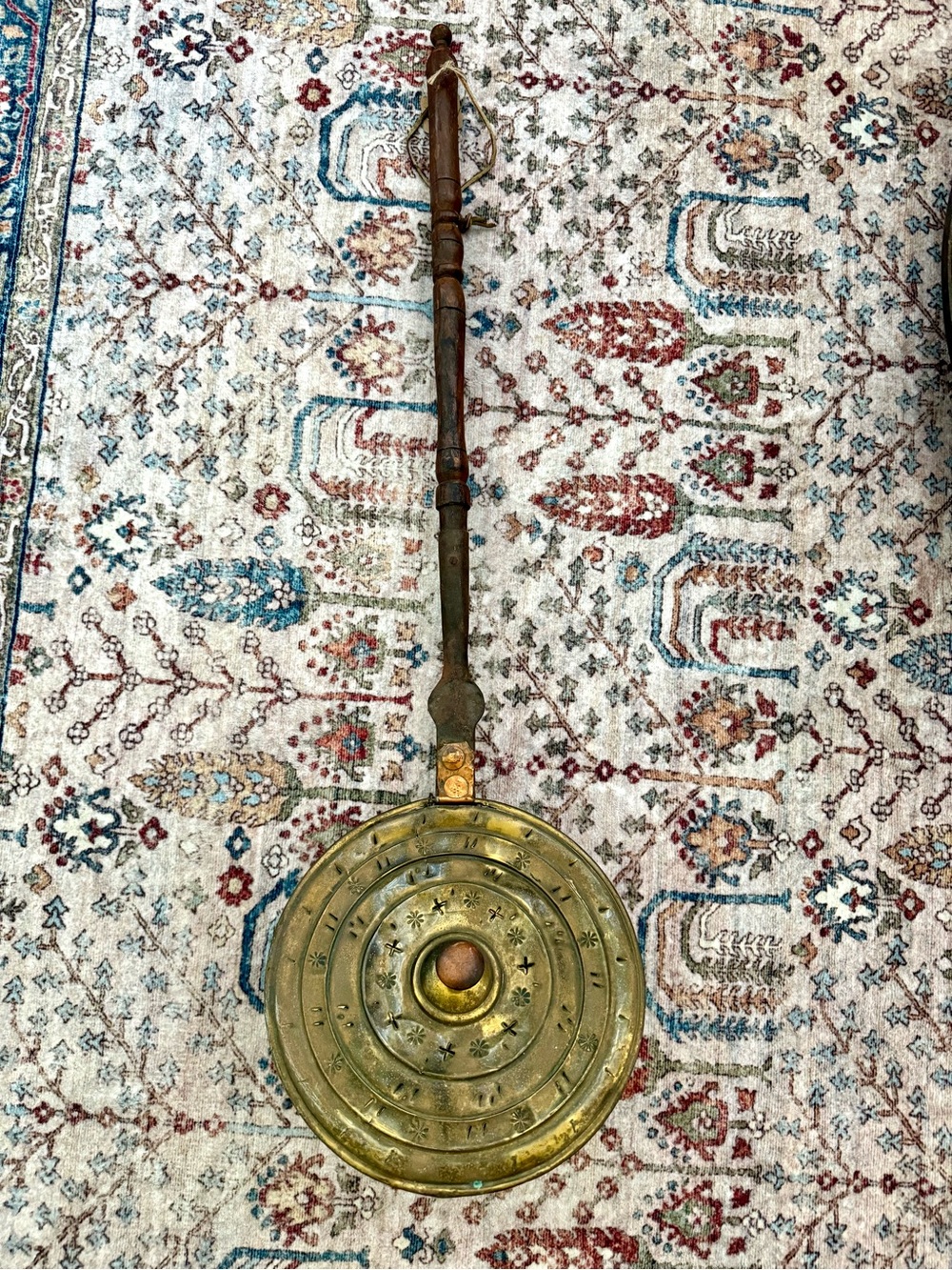 Antique Brass Bed Warmer with Long Wooden Handle